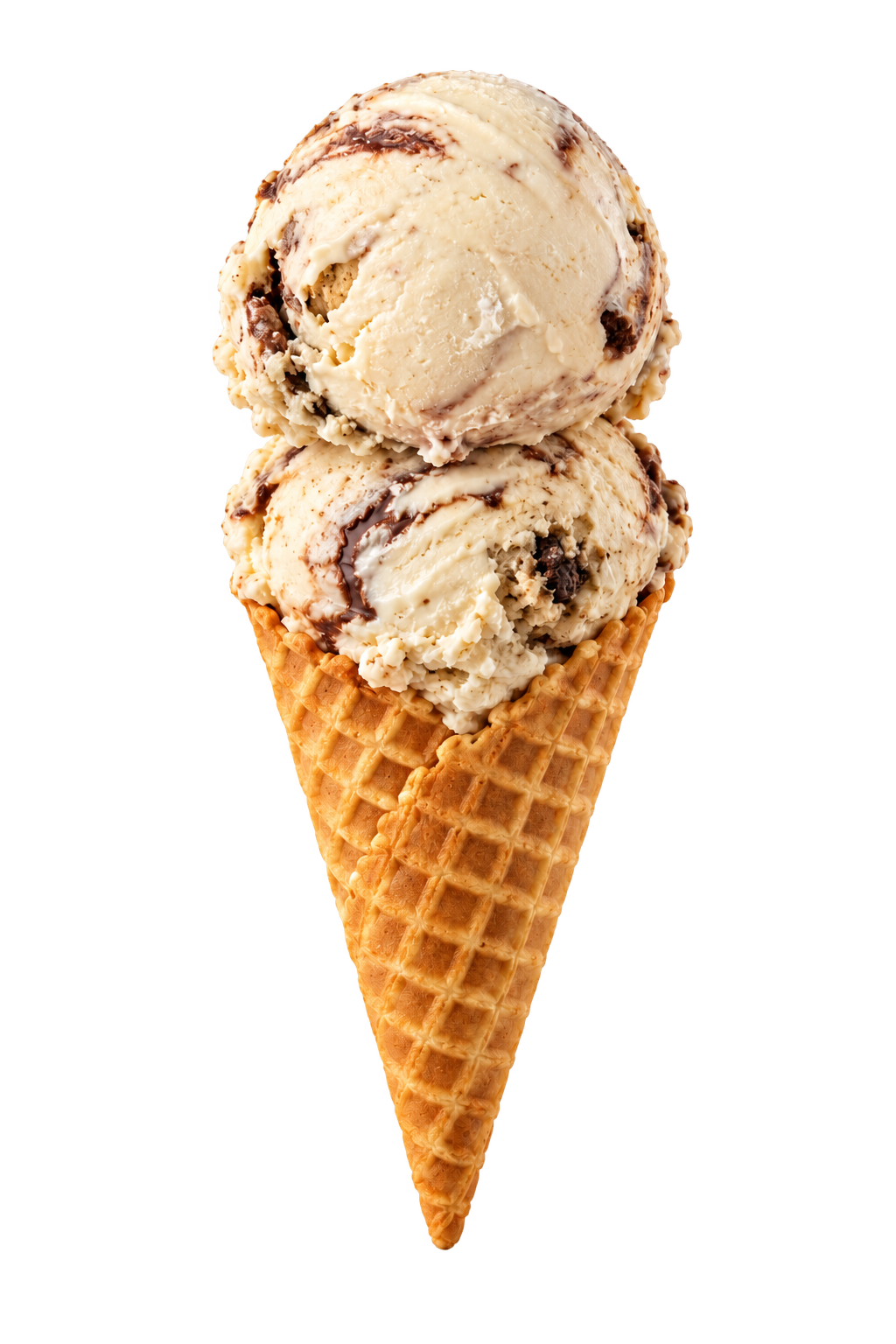 Fudge Around ice cream in a waffle cone